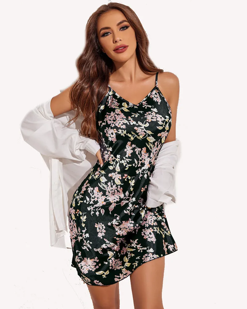 Solid Satin Slip Sleepwear Dress