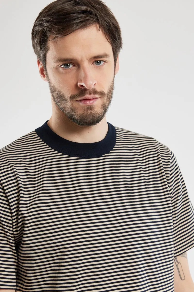 Striped Heritage T Shirt - Rich Navy / Sandstone