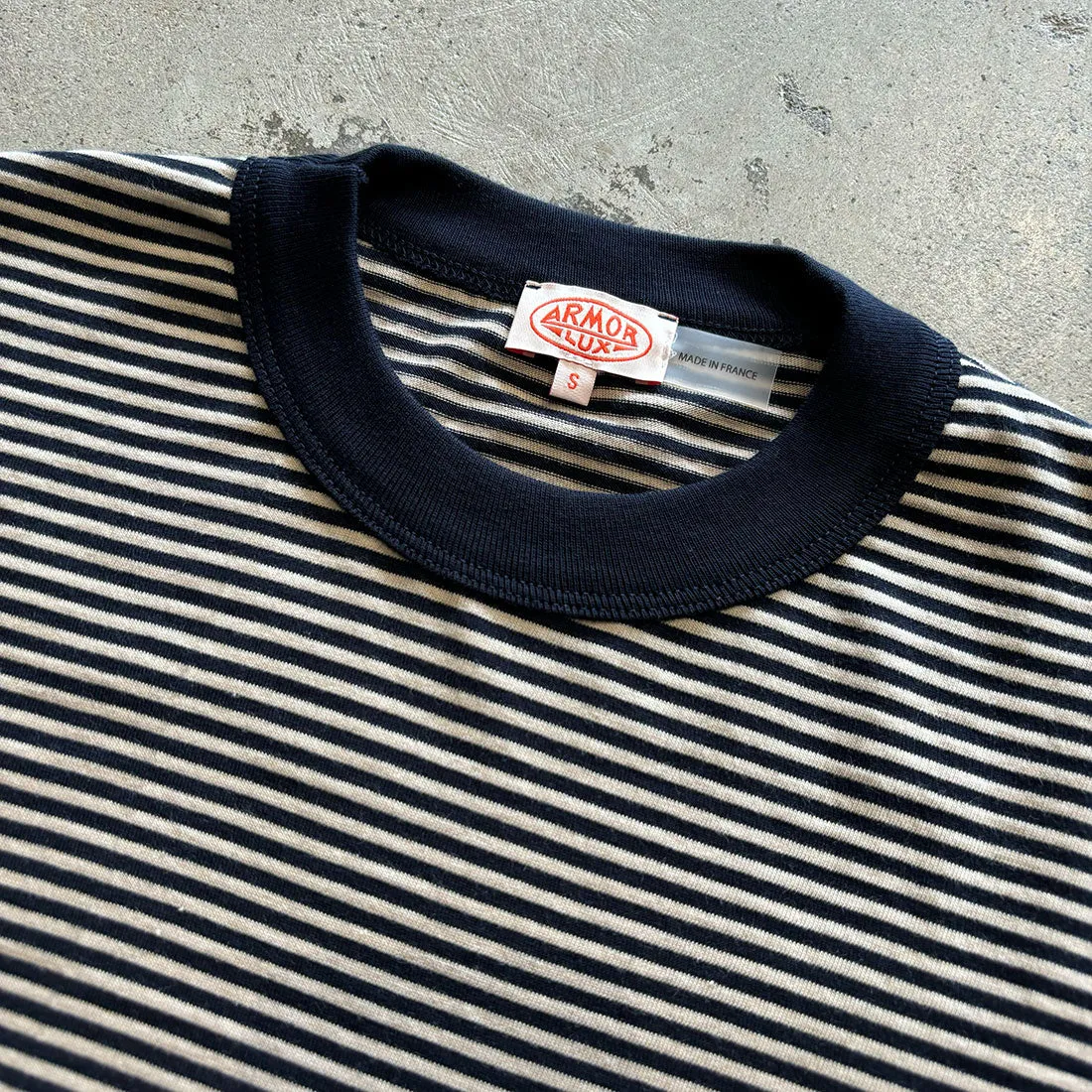 Striped Heritage T Shirt - Rich Navy / Sandstone