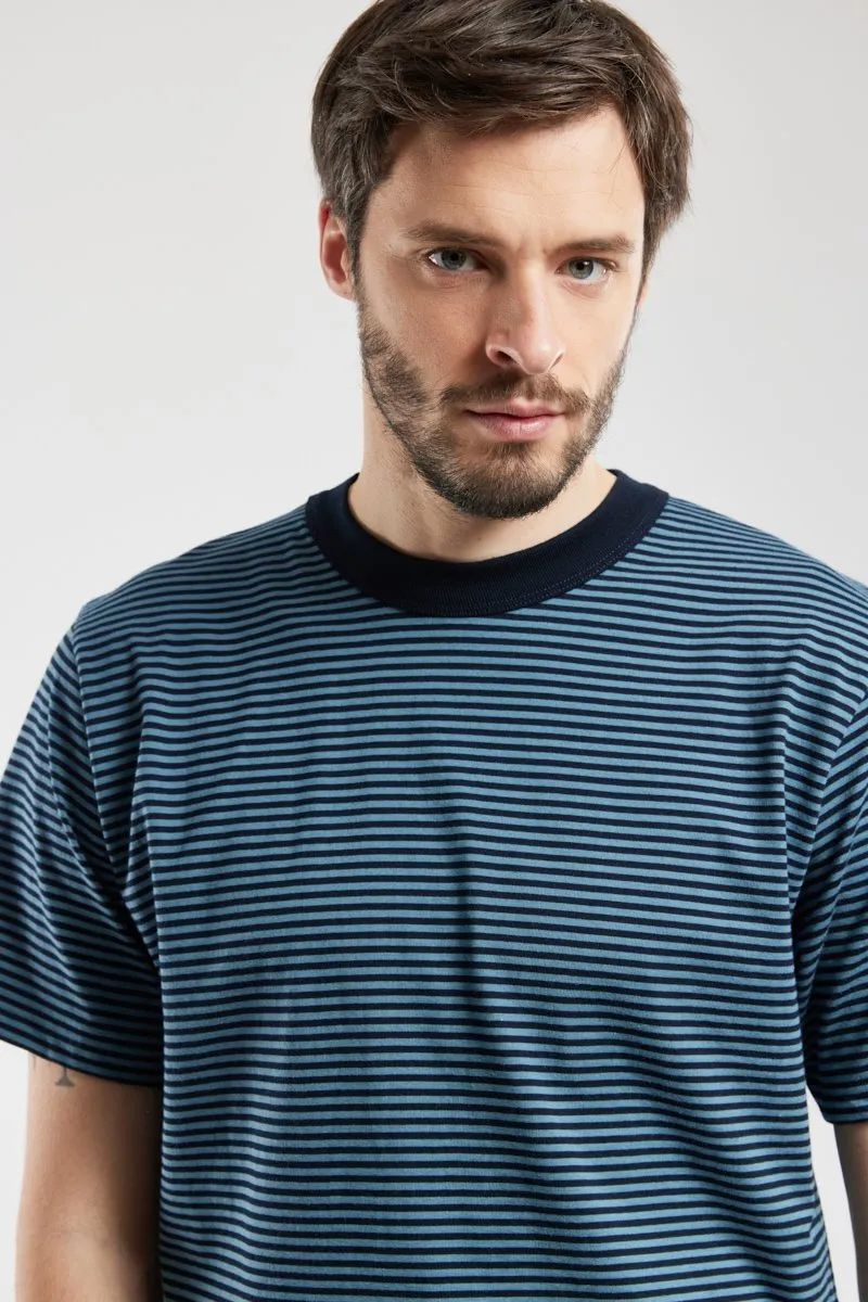 Striped Heritage T Shirt - Rich Navy / Winterblue