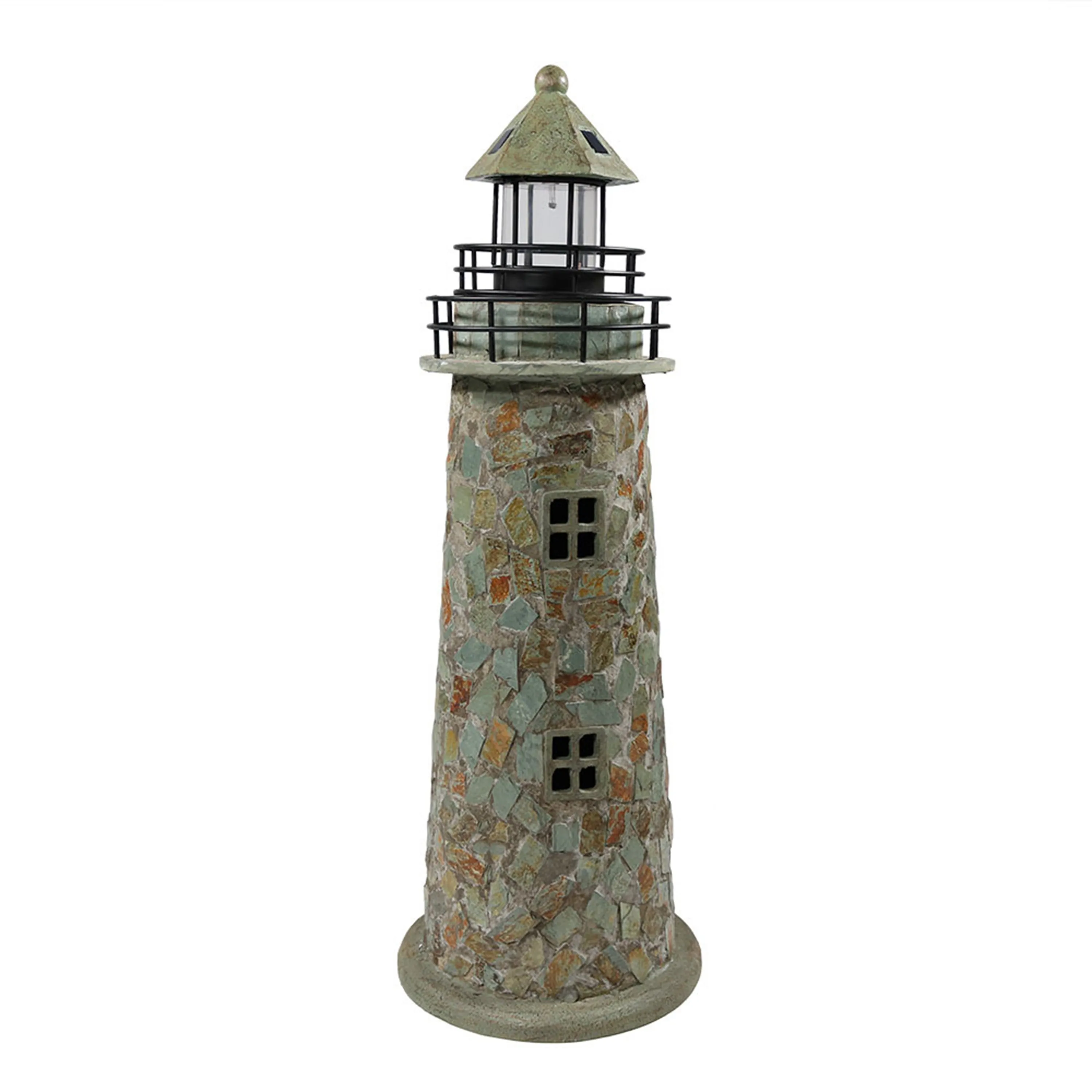 Sunnydaze Cobblestone Solar LED Lighthouse - 35" H