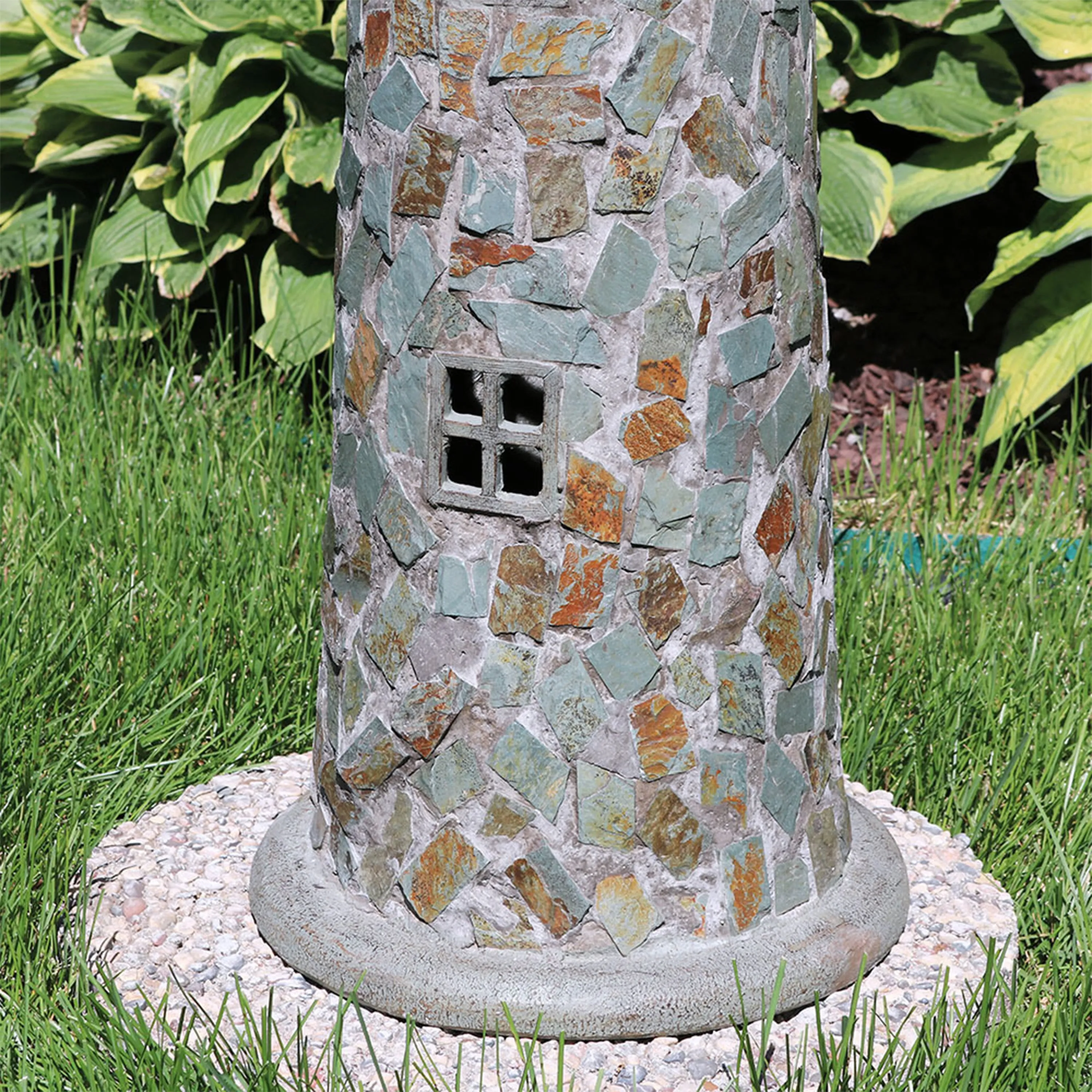 Sunnydaze Cobblestone Solar LED Lighthouse - 35" H