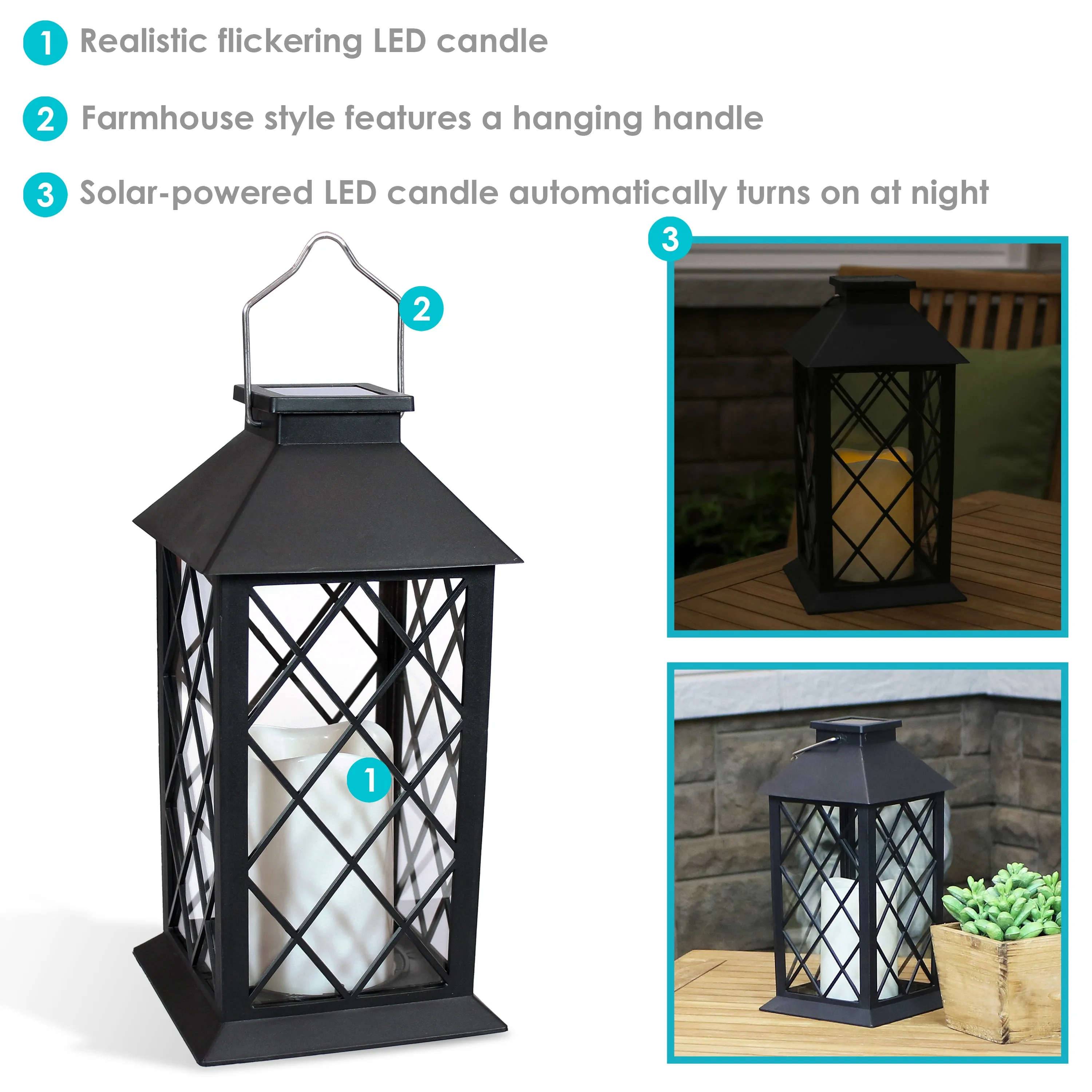 Sunnydaze Concord Outdoor Decorative Solar LED Candle Lantern