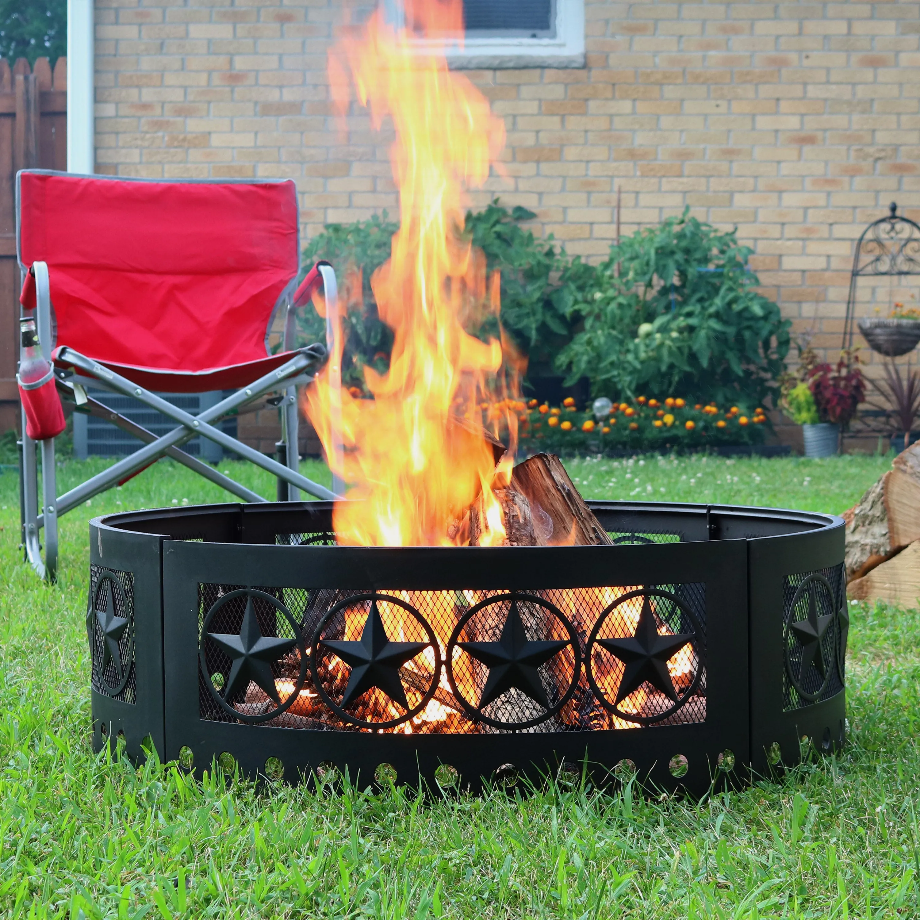 Sunnydaze Heavy-Duty Four Star Campfire Ring - 36" Diameter