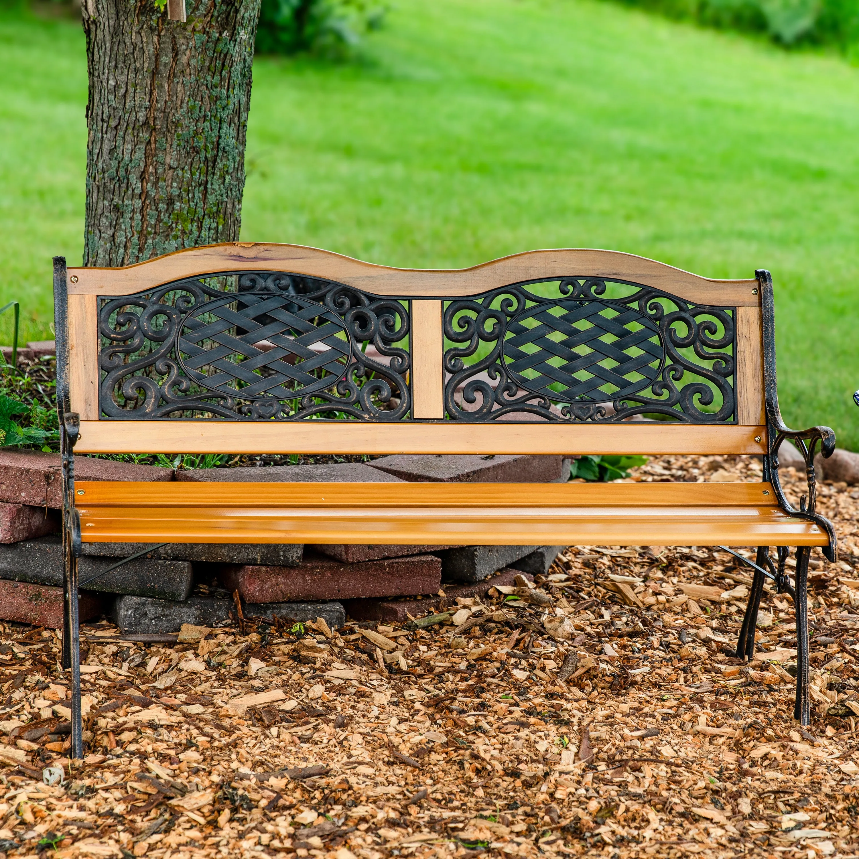 Sunnydaze Ivy Crossweave 2-Person Cast Iron Outdoor Bench - 49"