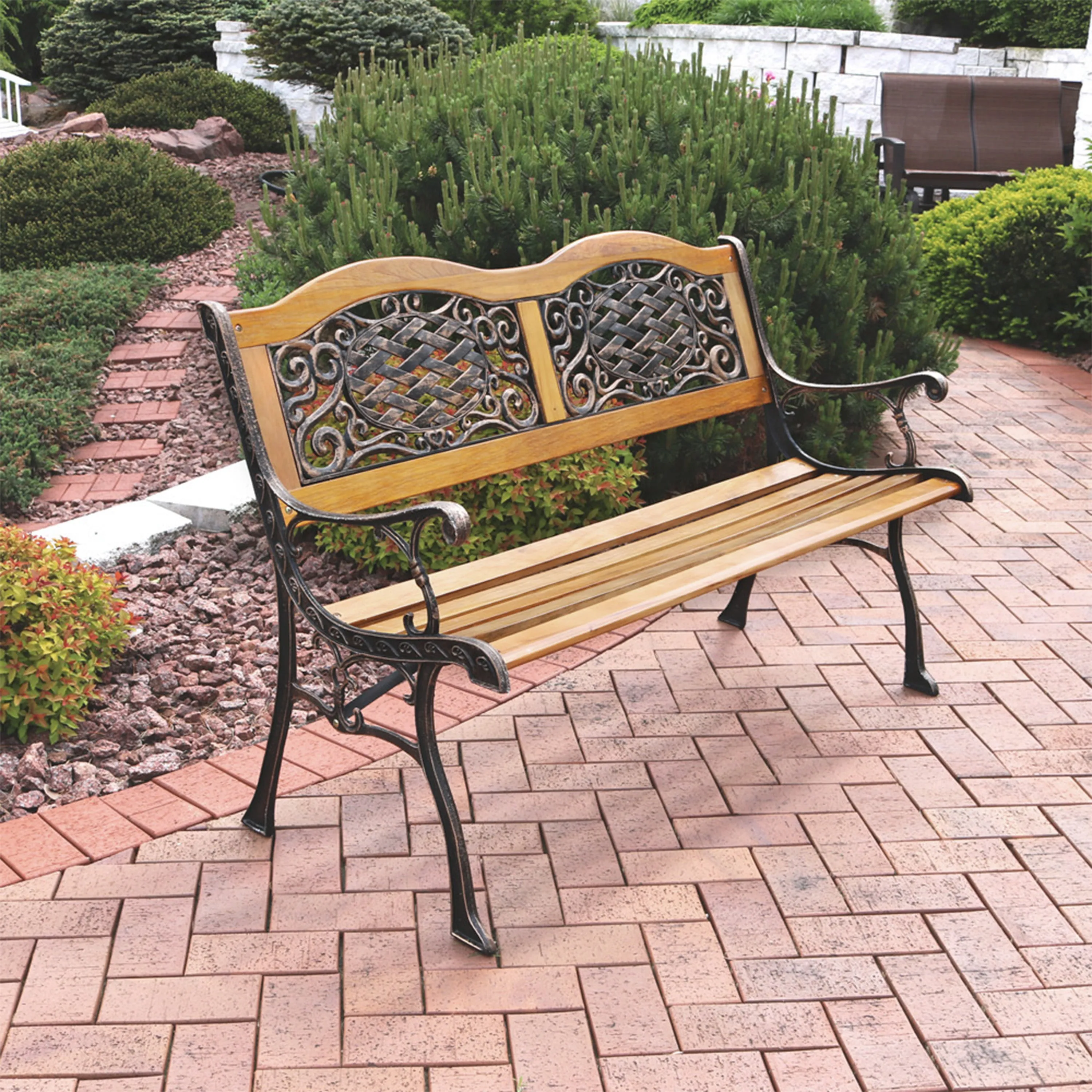 Sunnydaze Ivy Crossweave 2-Person Cast Iron Outdoor Bench - 49"