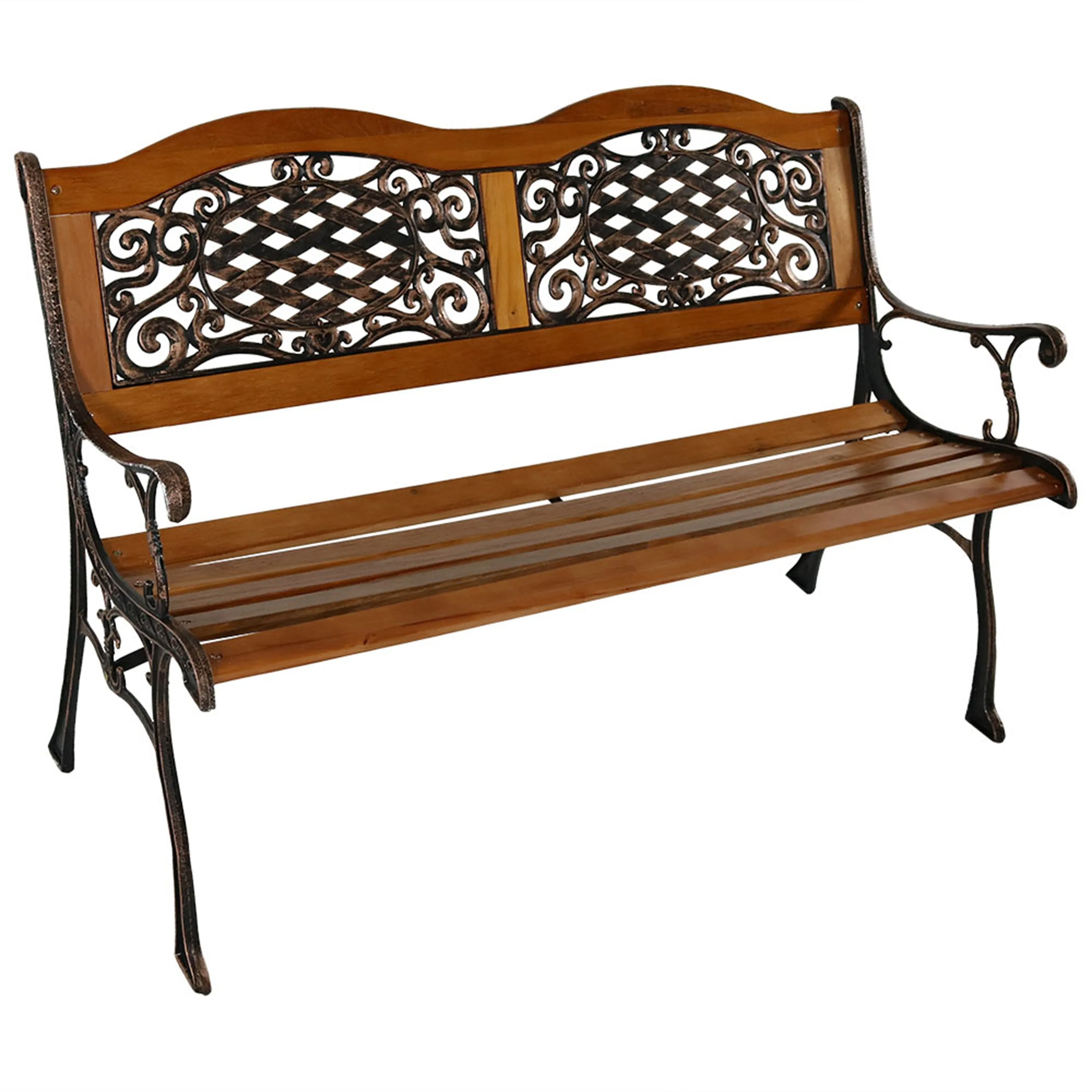 Sunnydaze Ivy Crossweave 2-Person Cast Iron Outdoor Bench - 49"