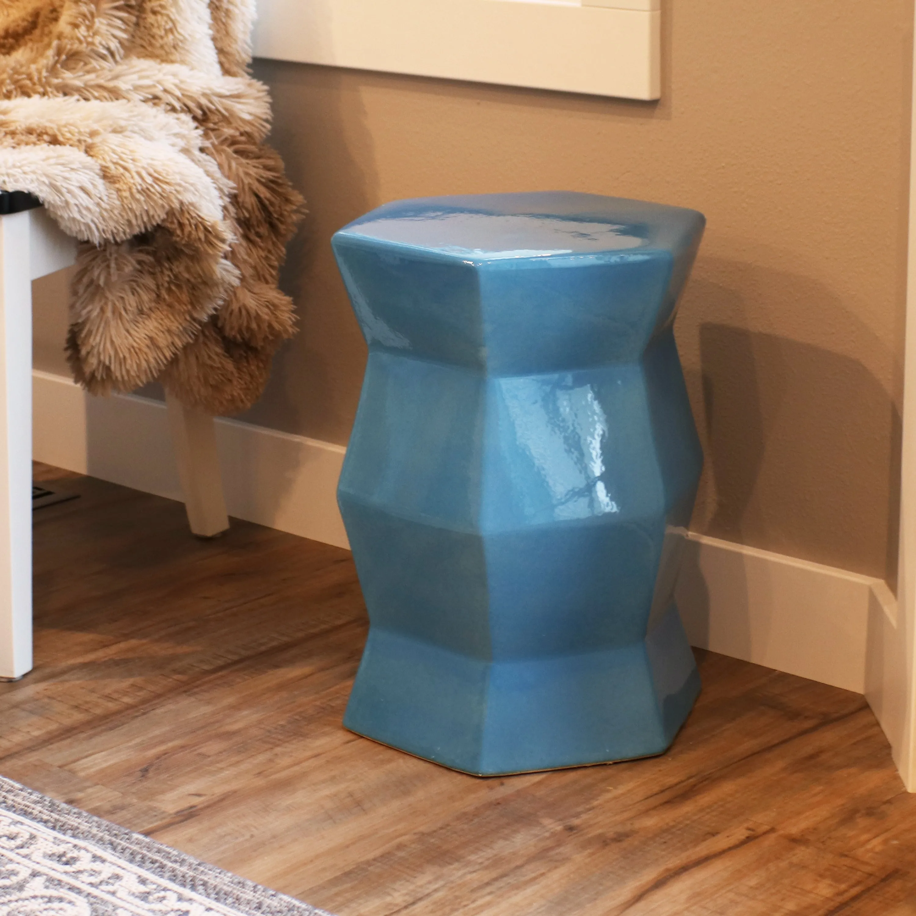 Sunnydaze Moderno Geometric Ceramic Garden Stool Side Table - 17.25"