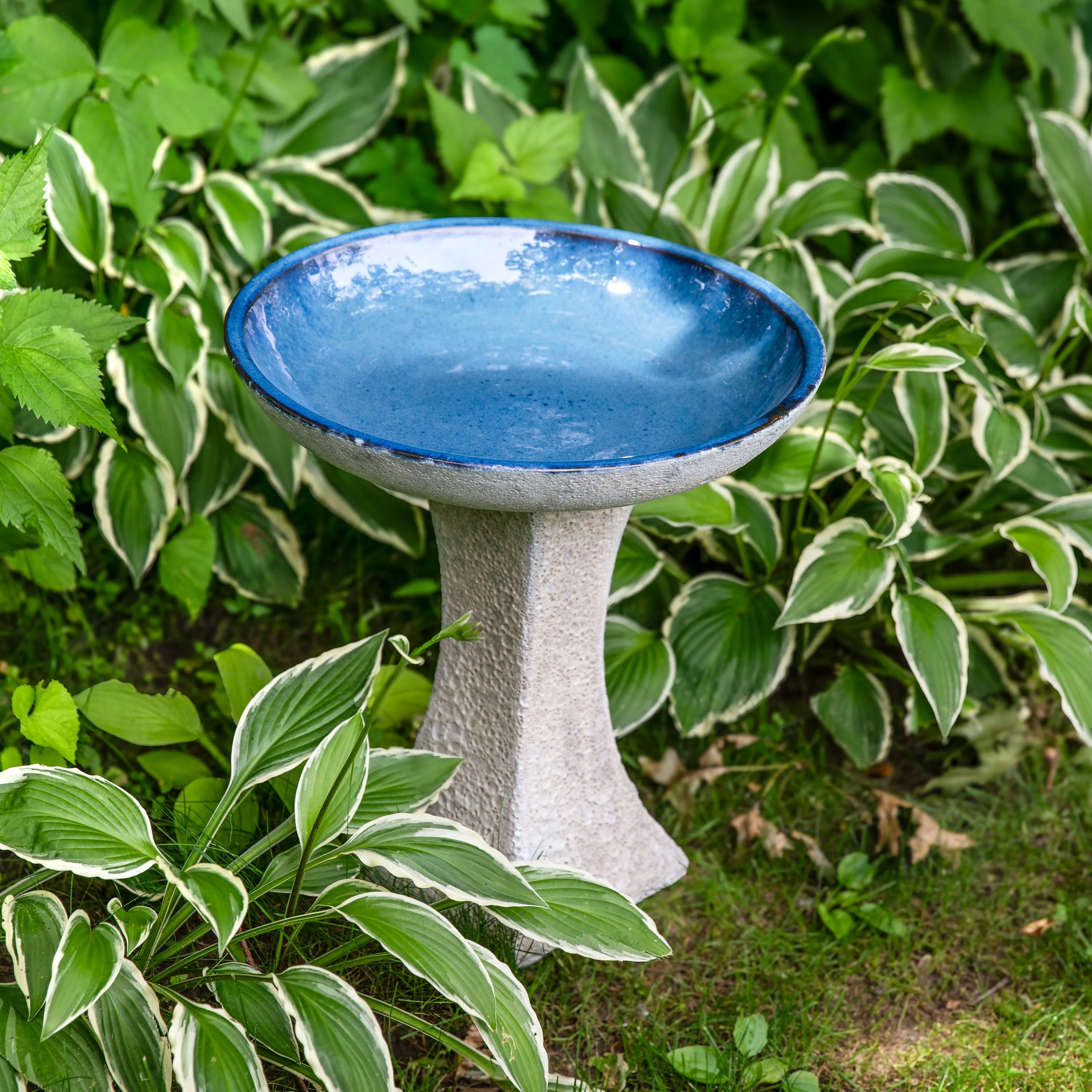 Sunnydaze Nantes Outdoor Ceramic Bird Bath - White Lava Finish - 16" H