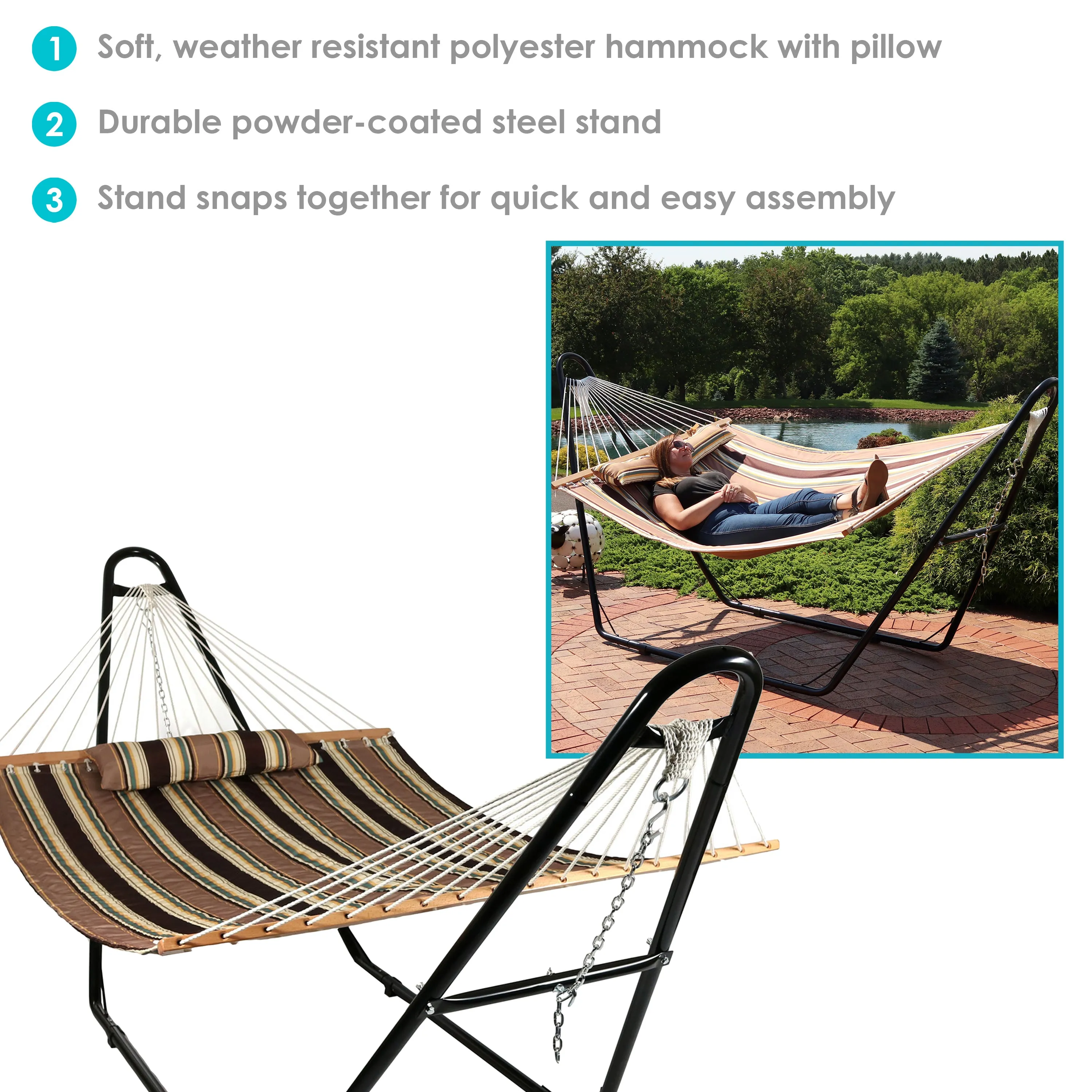 Sunnydaze Quilted 2-Person Hammock with Multi-Use Universal Stand