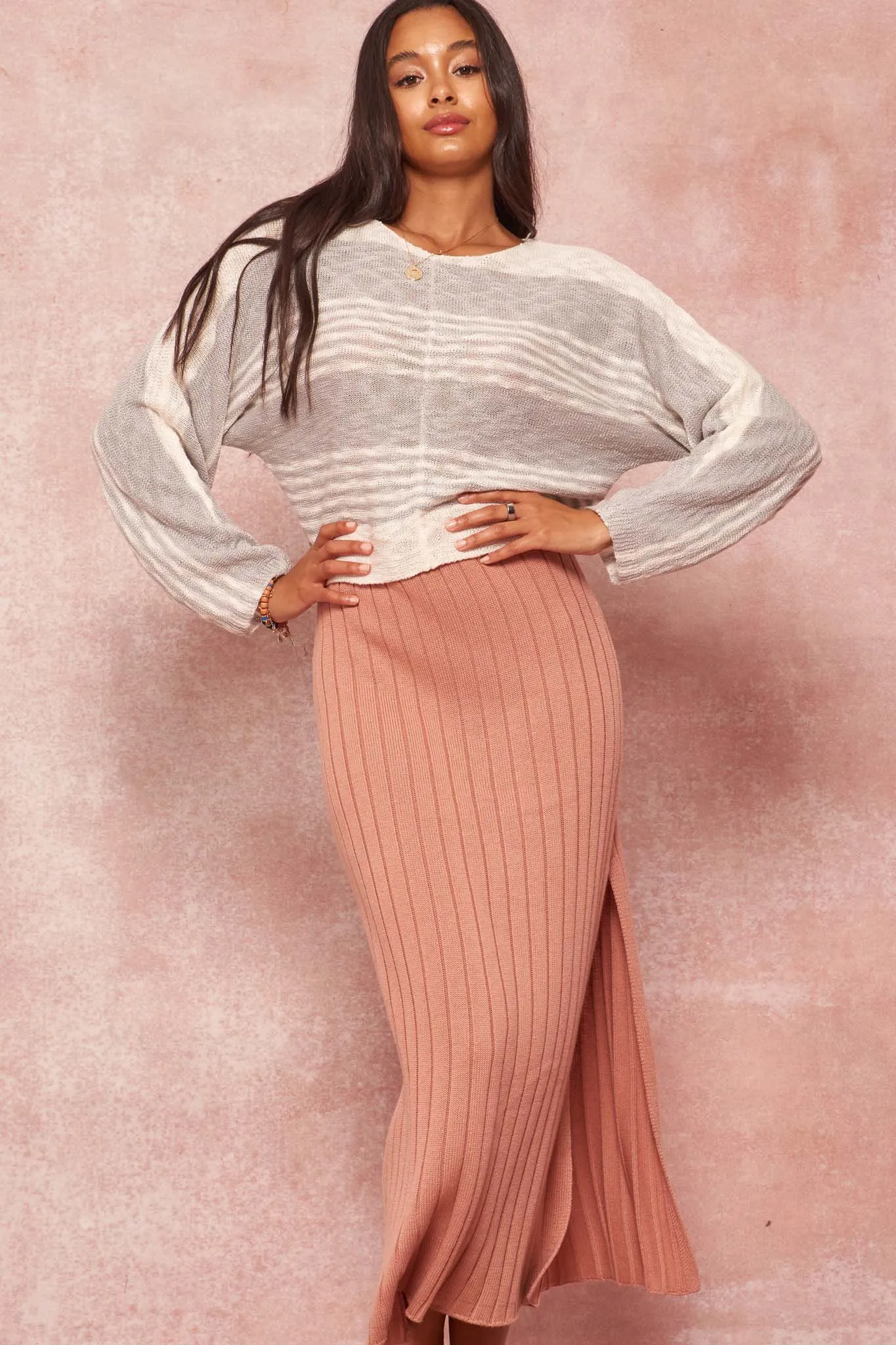 Sweet Simplicity Rib-Knit Midi Sweater Skirt