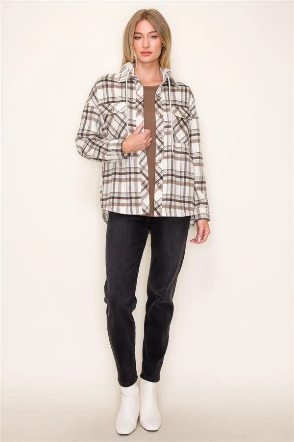 Taupe Next Chapter Plaid Hooded Shacket