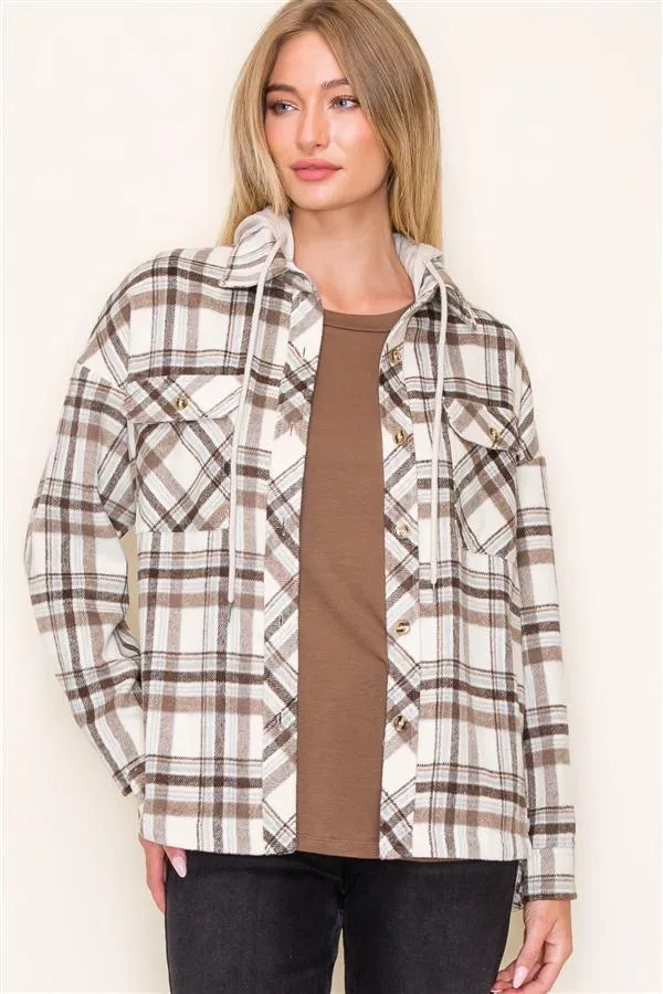 Taupe Next Chapter Plaid Hooded Shacket