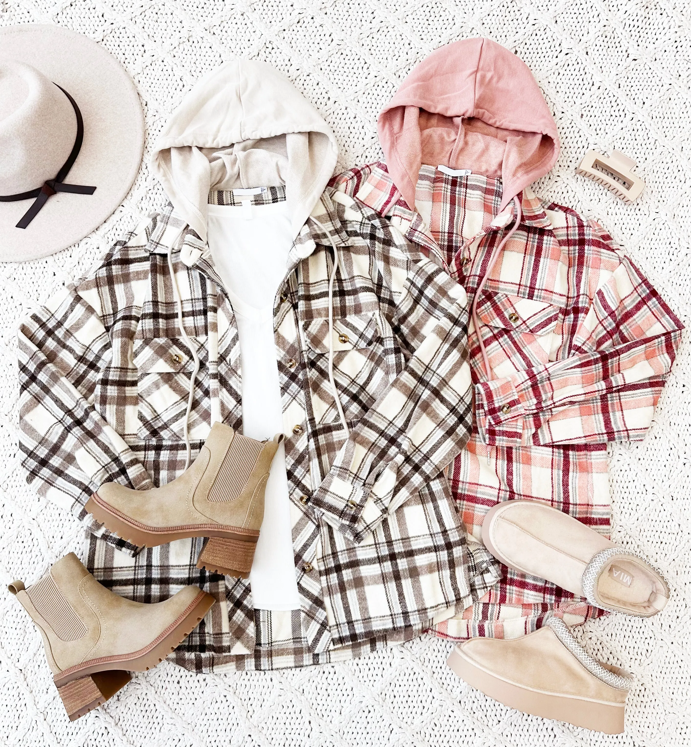 Taupe Next Chapter Plaid Hooded Shacket