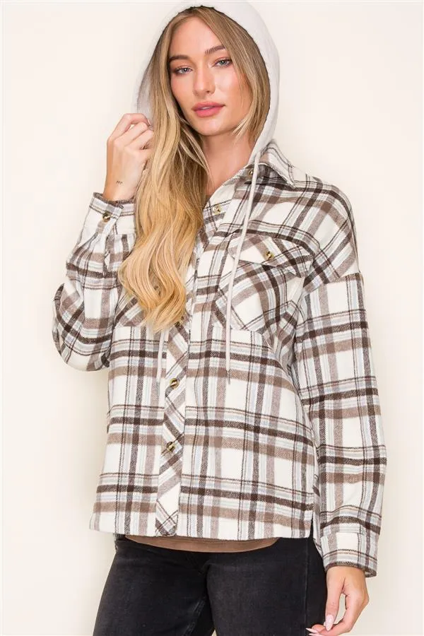 Taupe Next Chapter Plaid Hooded Shacket