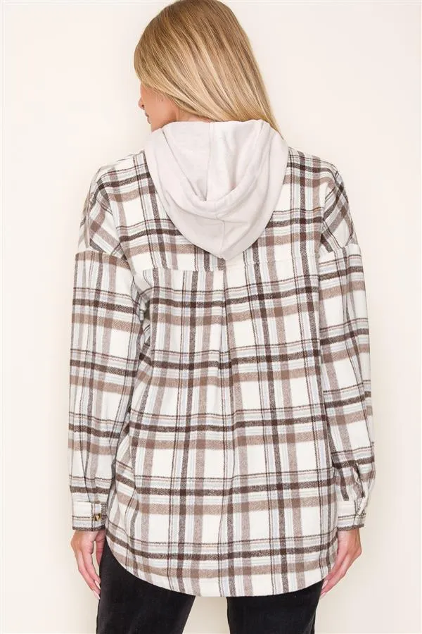 Taupe Next Chapter Plaid Hooded Shacket