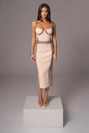 Taupe/Tan Celebration Colorblock Midi Skirt