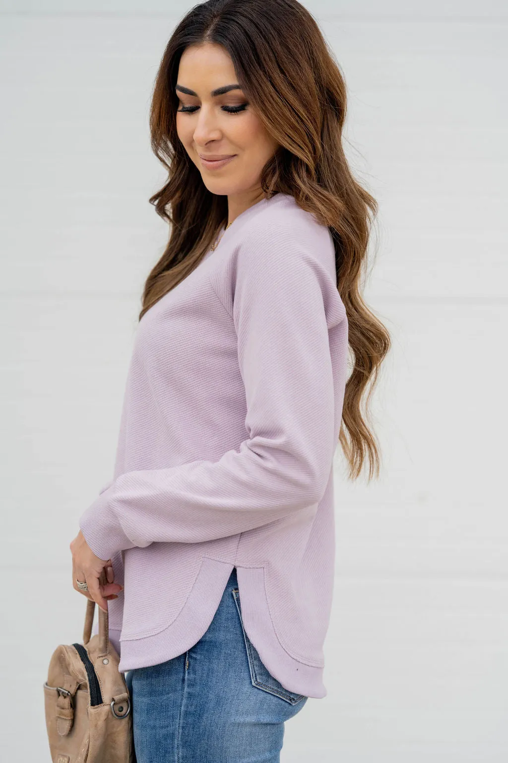 Textured Side Slit Sweatshirt