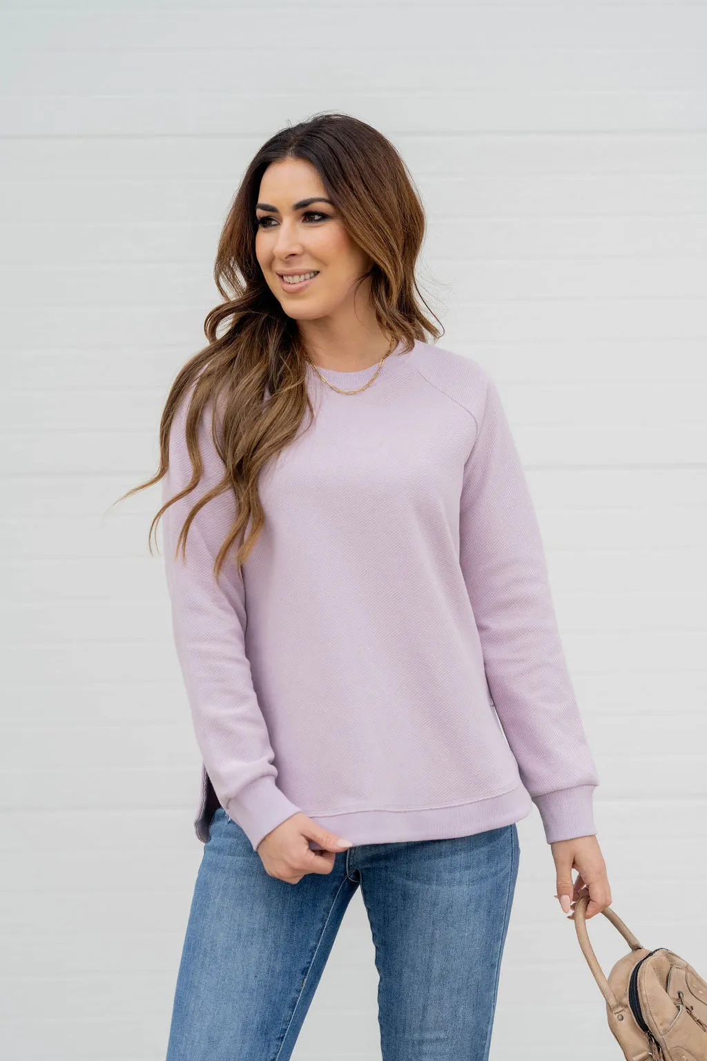 Textured Side Slit Sweatshirt