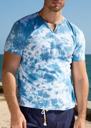 Tie Dye Cotton Henley Blue