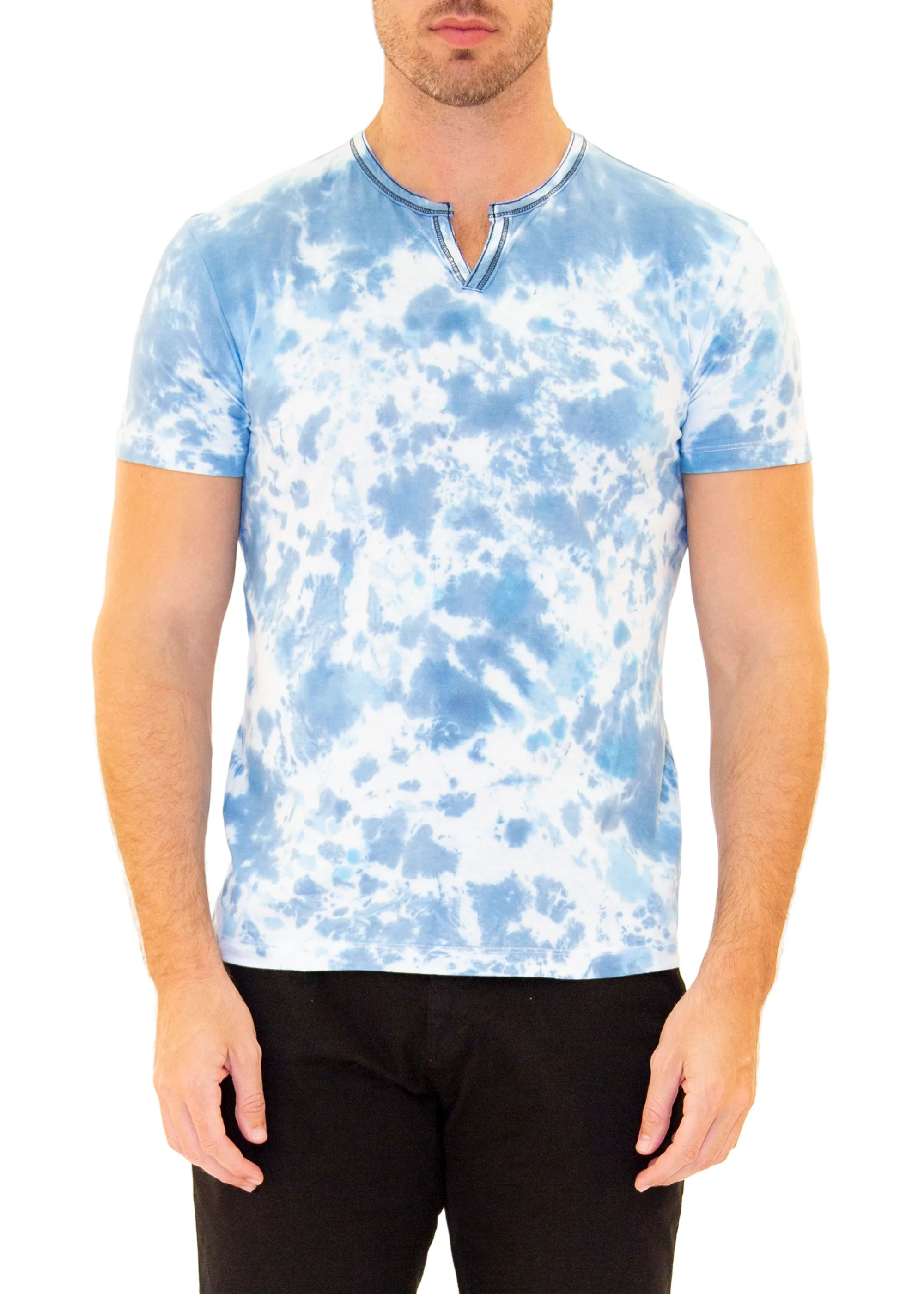 Tie Dye Cotton Henley Blue