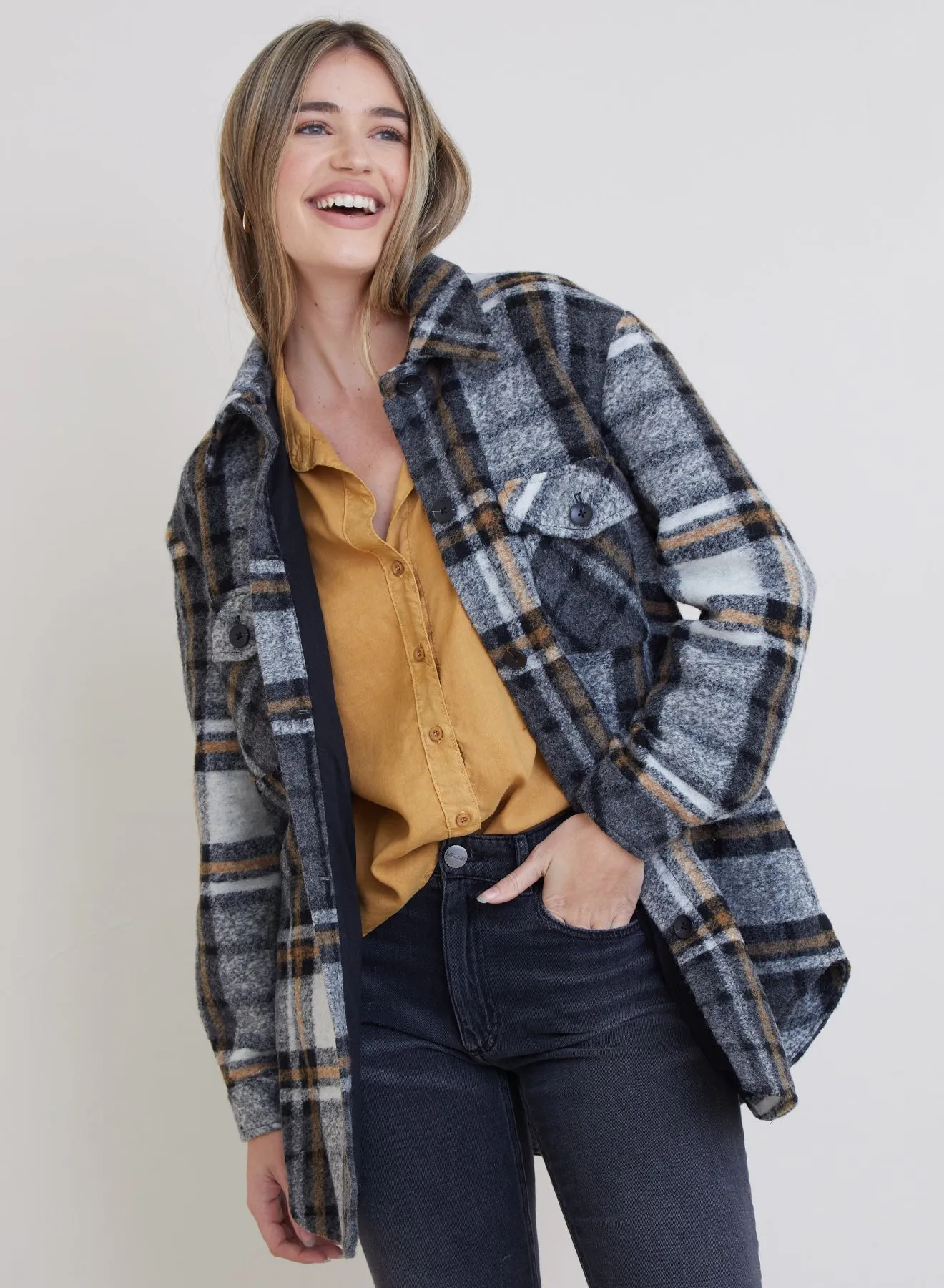 Topanga Belted Shacket - Golden Honey Plaid