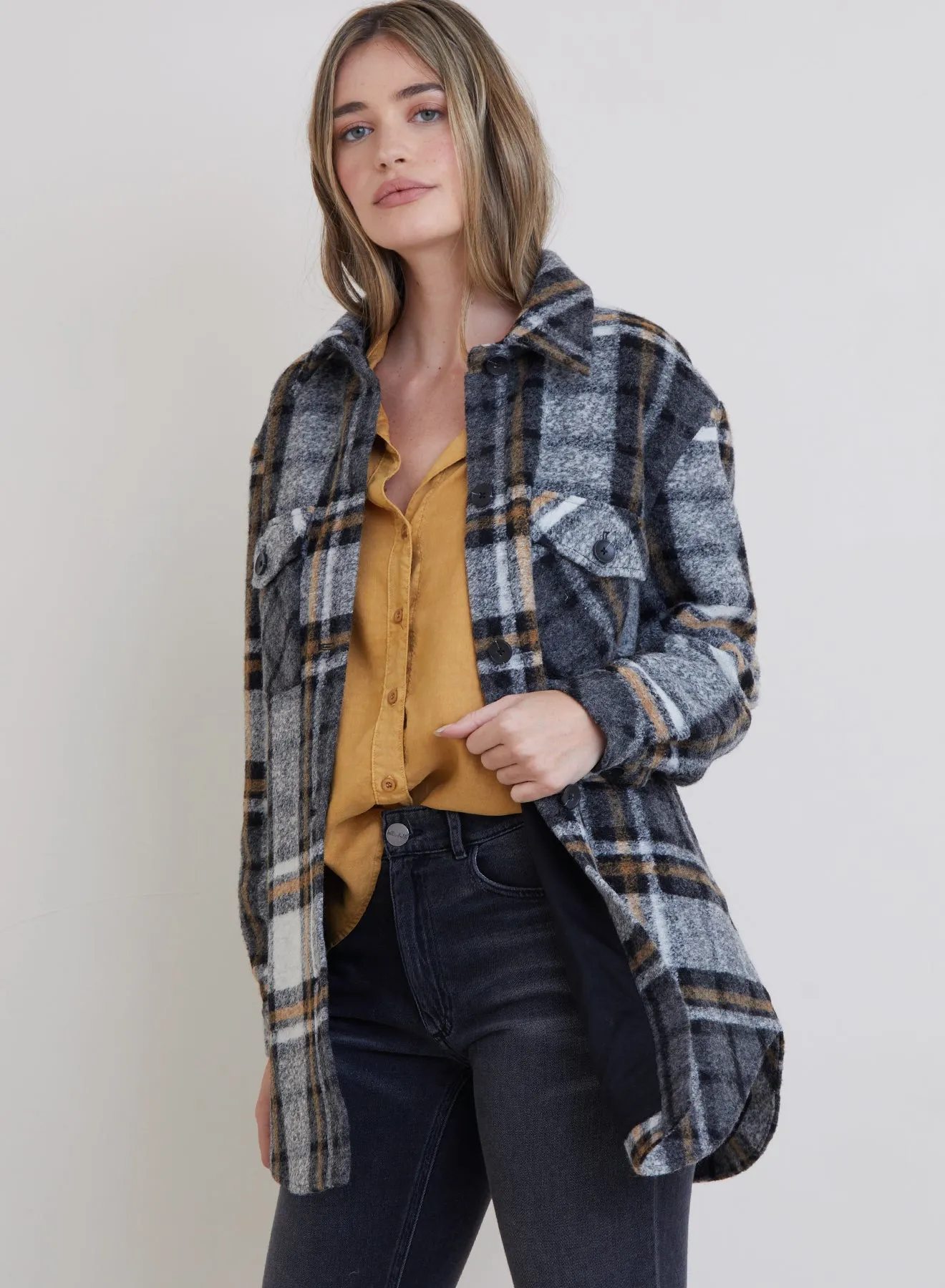 Topanga Belted Shacket - Golden Honey Plaid