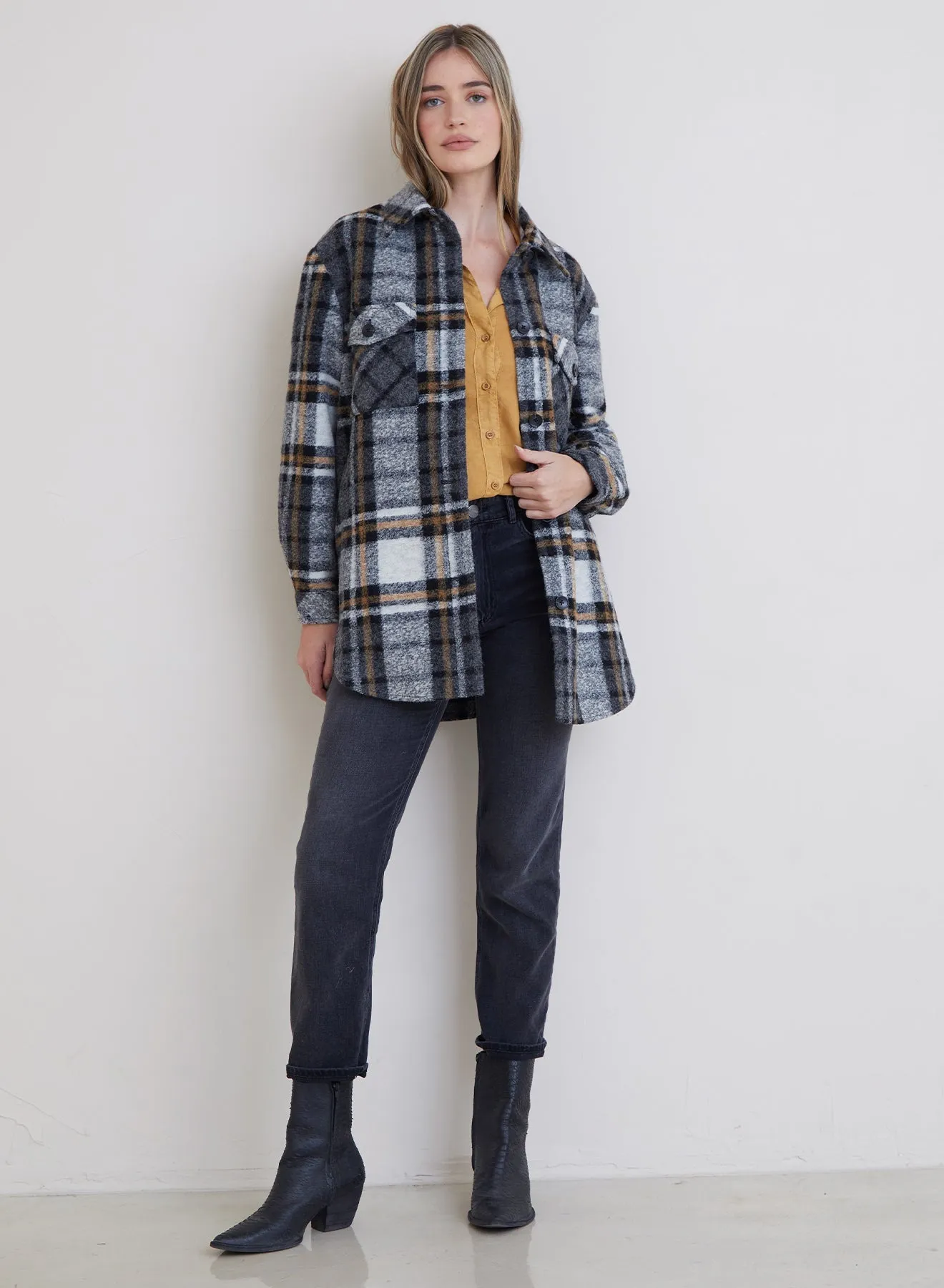 Topanga Belted Shacket - Golden Honey Plaid