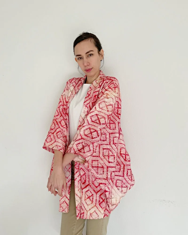 Tortoise blocked Shibori Haori Kimono Jacket