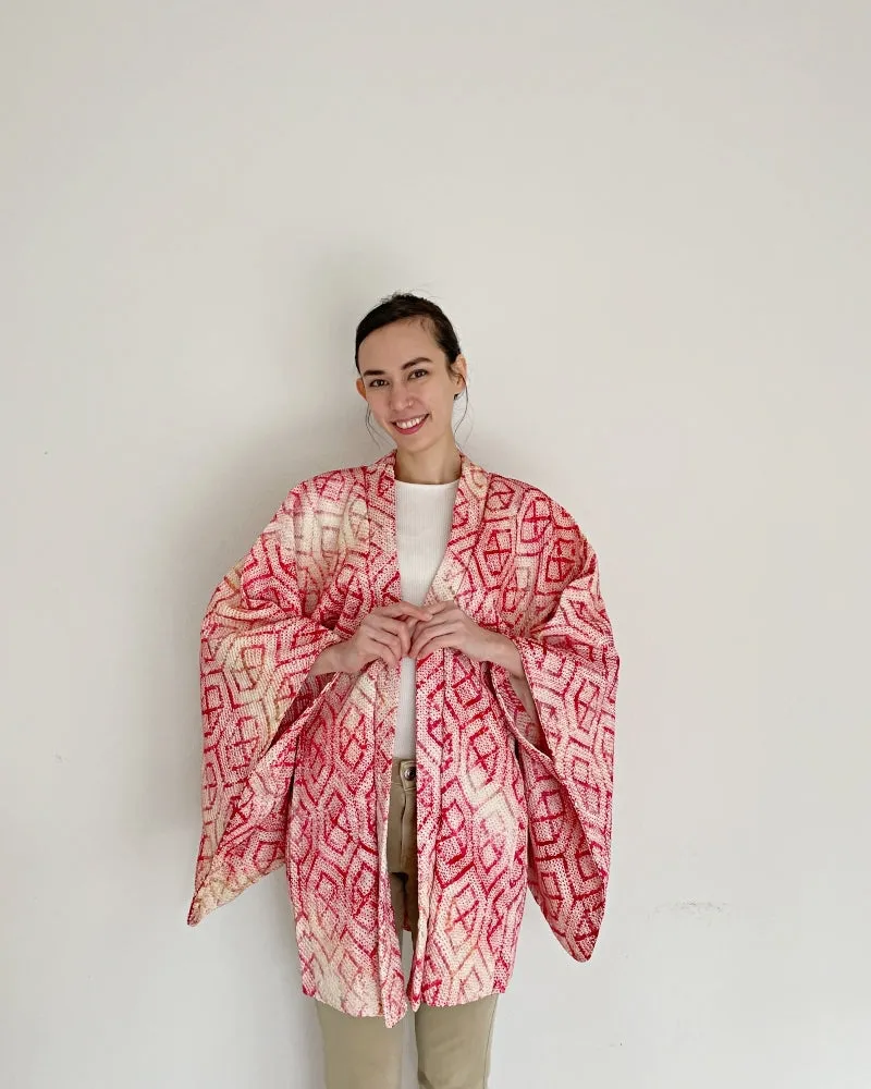 Tortoise blocked Shibori Haori Kimono Jacket