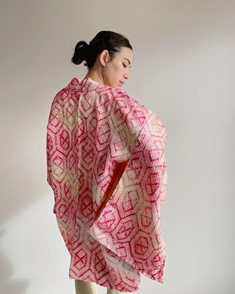 Tortoise blocked Shibori Haori Kimono Jacket