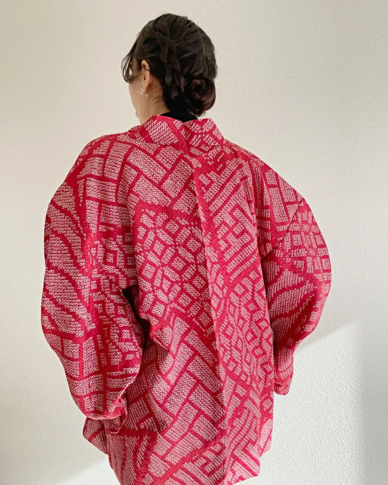 Tradition pattern blocks Shibori Haori Kimono Jacket