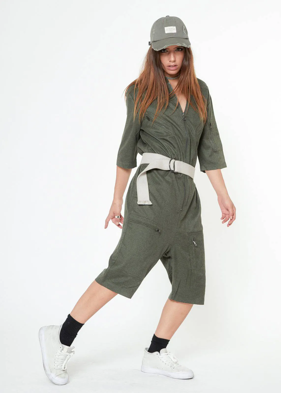 Unisex Short Sleeve Overall In Olive