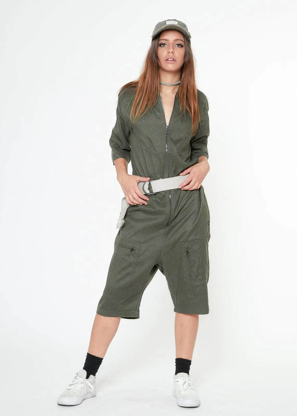 Unisex Short Sleeve Overall In Olive