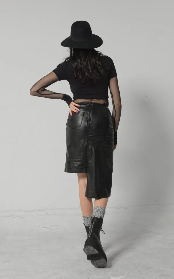 Vegan Leather Asymmetric Skirt