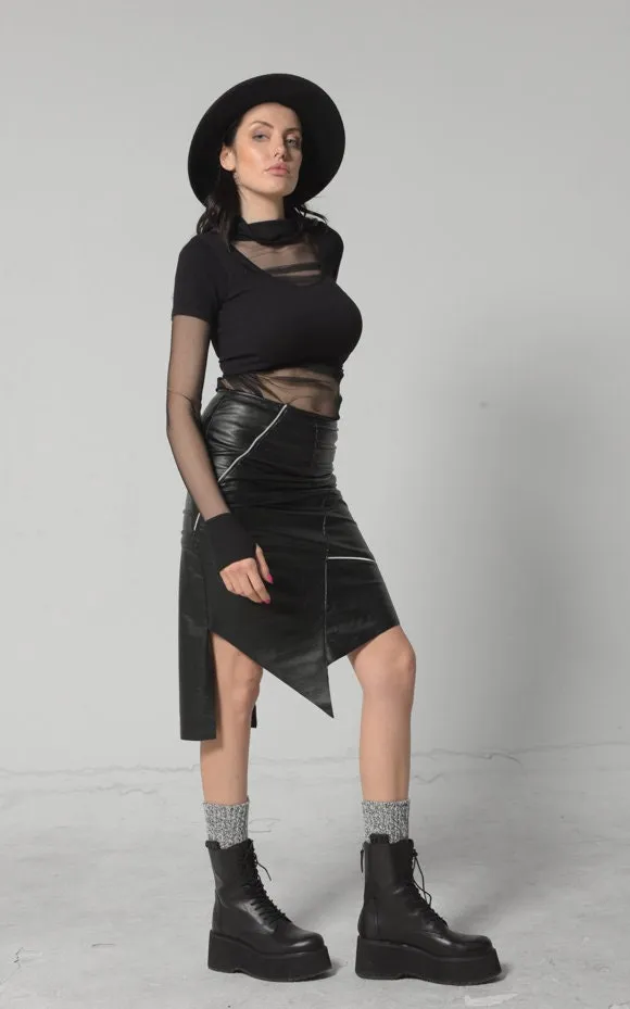 Vegan Leather Asymmetric Skirt