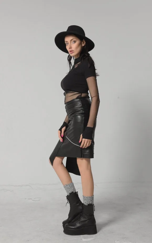 Vegan Leather Asymmetric Skirt