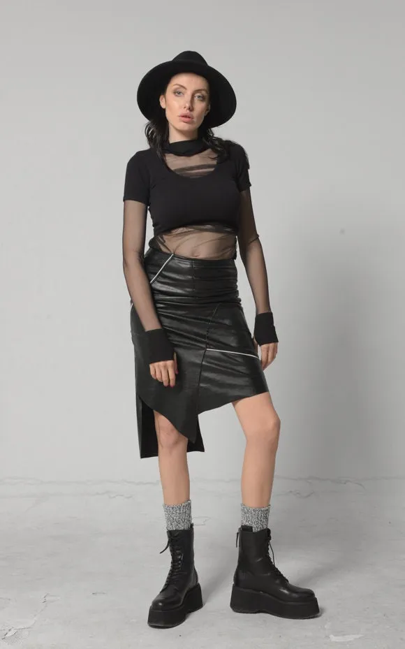 Vegan Leather Asymmetric Skirt