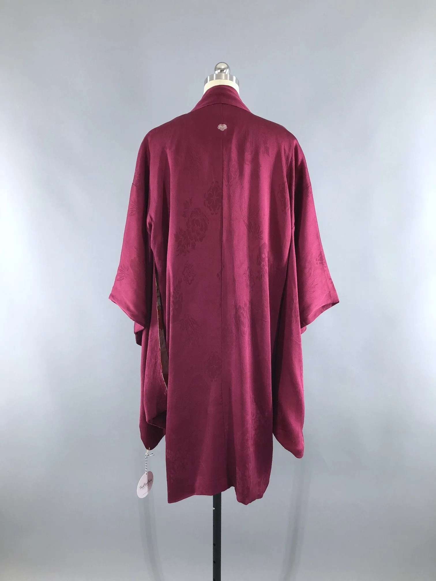 Vintage 1920s Silk Kimono Cardigan Jacket / Deep Cranberry Red