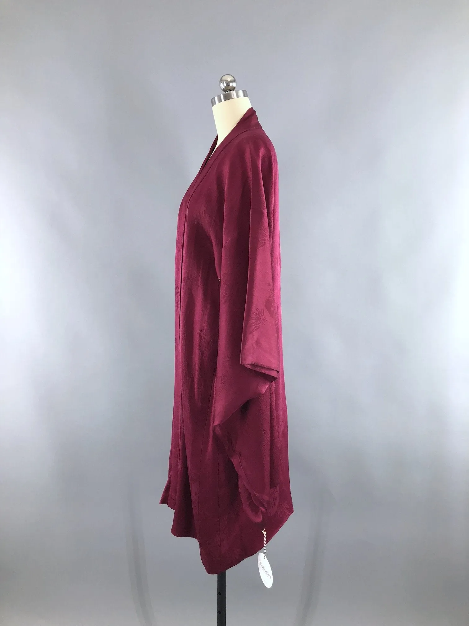 Vintage 1920s Silk Kimono Cardigan Jacket / Deep Cranberry Red