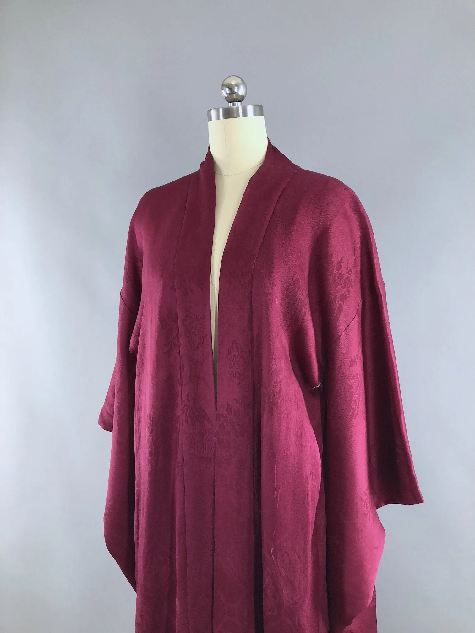 Vintage 1920s Silk Kimono Cardigan Jacket / Deep Cranberry Red