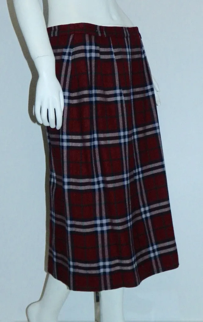 vintage BURBERRYS Nova Check pencil skirt classic 1980s burgundy plaid midi skirt L - XL