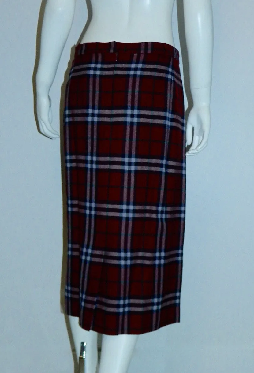 vintage BURBERRYS Nova Check pencil skirt classic 1980s burgundy plaid midi skirt L - XL