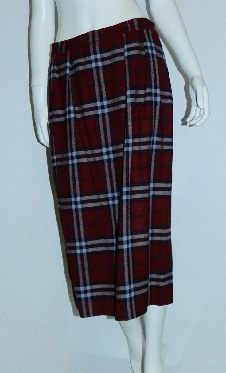 vintage BURBERRYS Nova Check pencil skirt classic 1980s burgundy plaid midi skirt L - XL