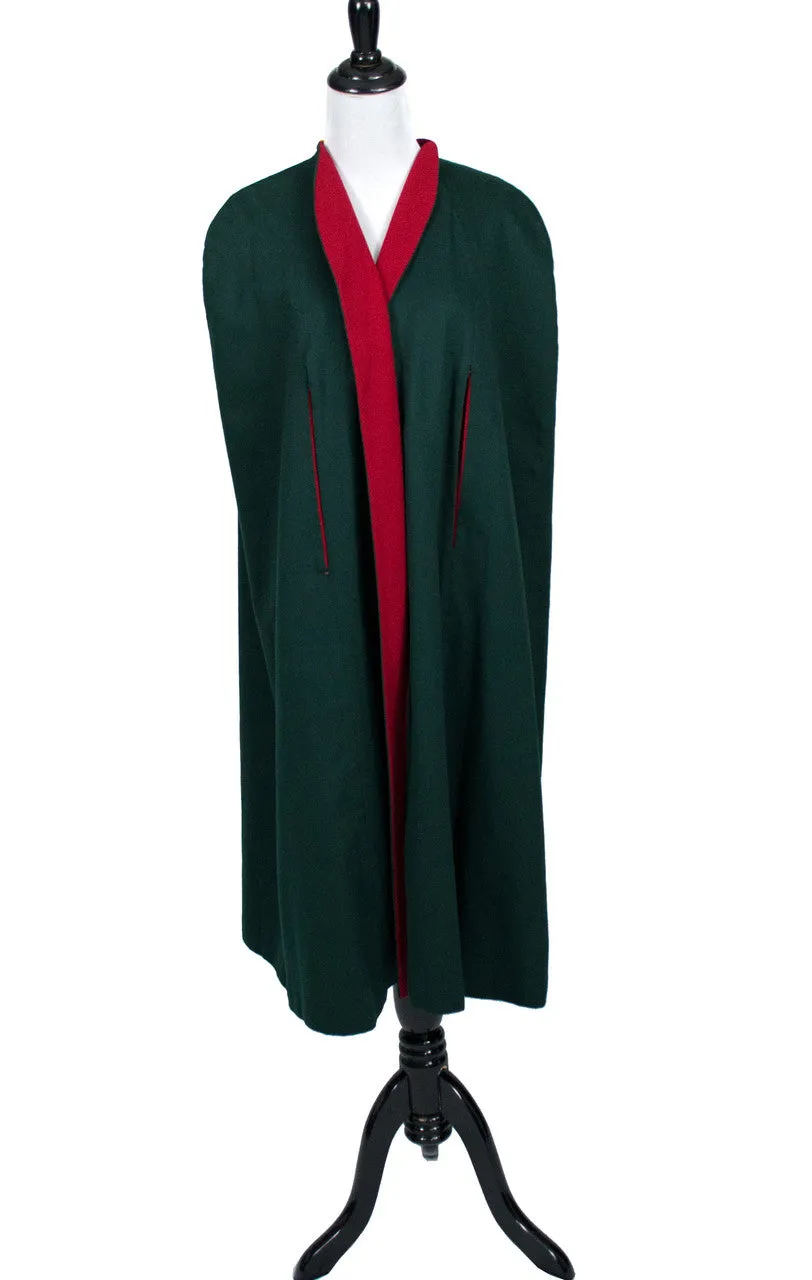 Vintage Pauline Trigere Red Green Wool Cape Rare Label