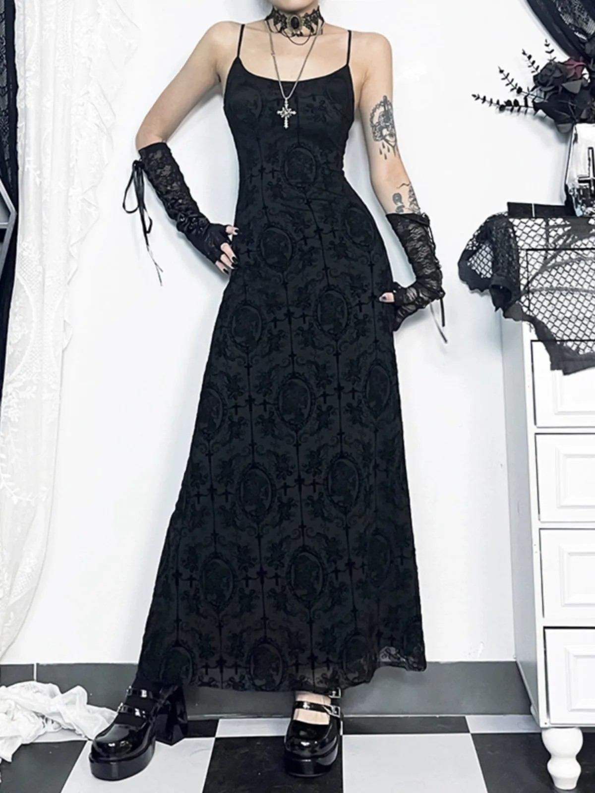 Wannathis Gothic Black Slip Dress: Abi-Waist Maxi Skirt - Subculture Hepburn Style