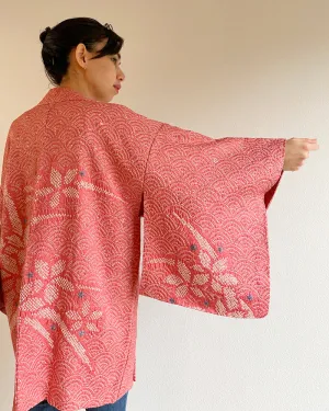 Wave and Flower Shibori Haori Kimono Jacket