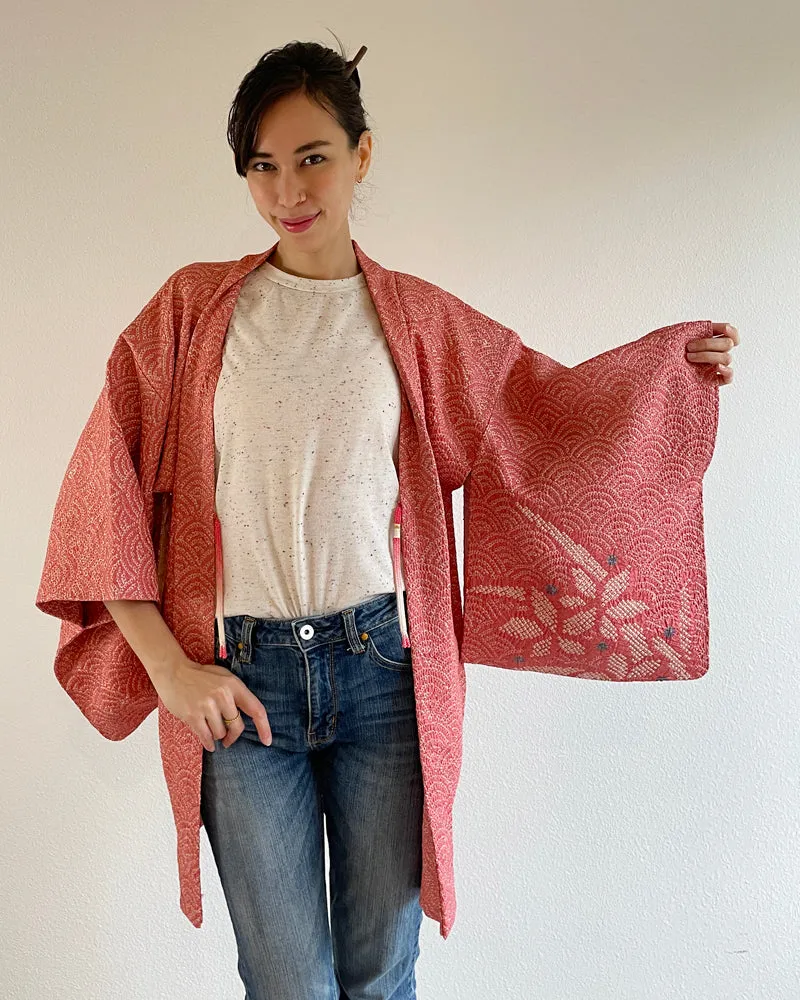 Wave and Flower Shibori Haori Kimono Jacket