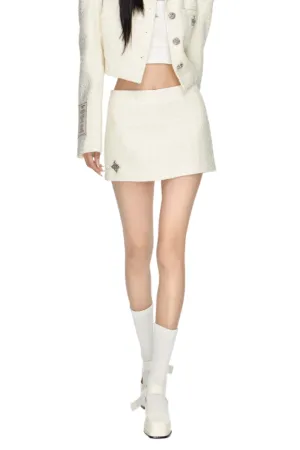 White Low-Waist Mini Skirt with Cross Design