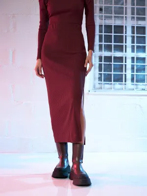 Women Maroon Side Slit Pencil Skirt